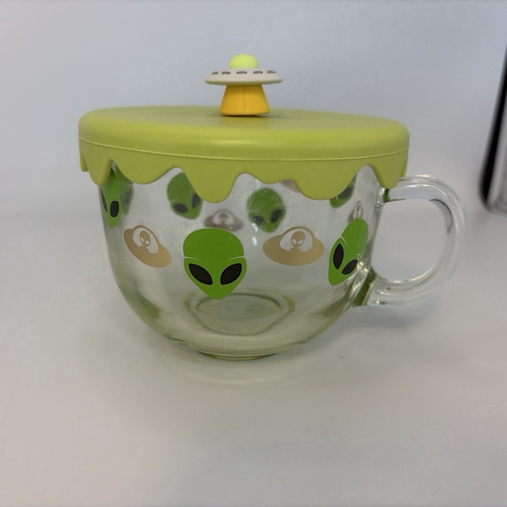 Alien Spaceship UFO Glass Mug With Silicone Topper BPA Free Sheffield Home/READ
